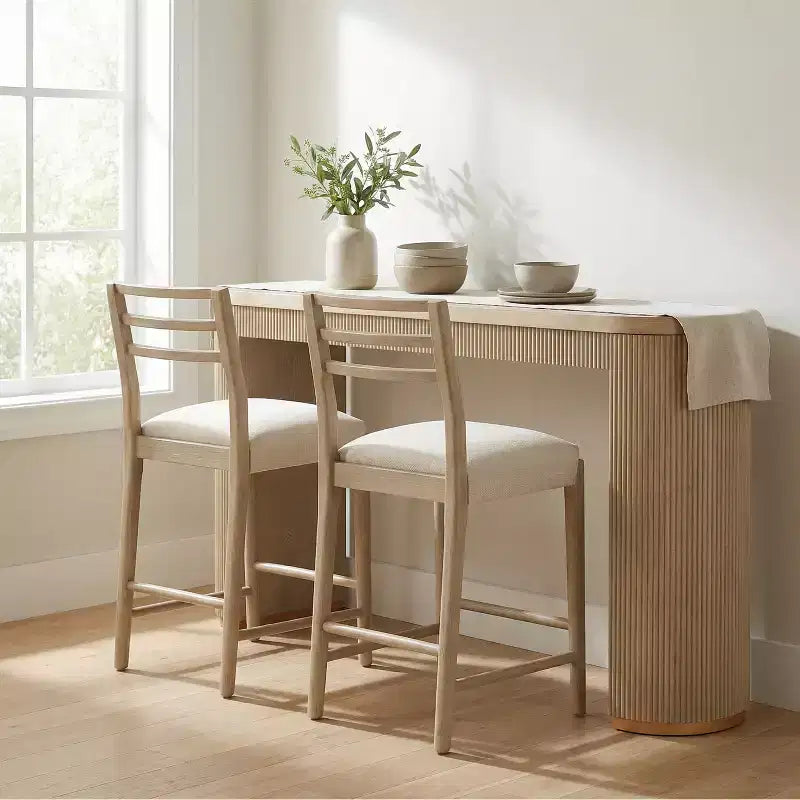Christopher Knight Home Daniel 3 Piece Farmhouse Rubberwood Upholstered Counter Height Dining Chairs with Fluted Table