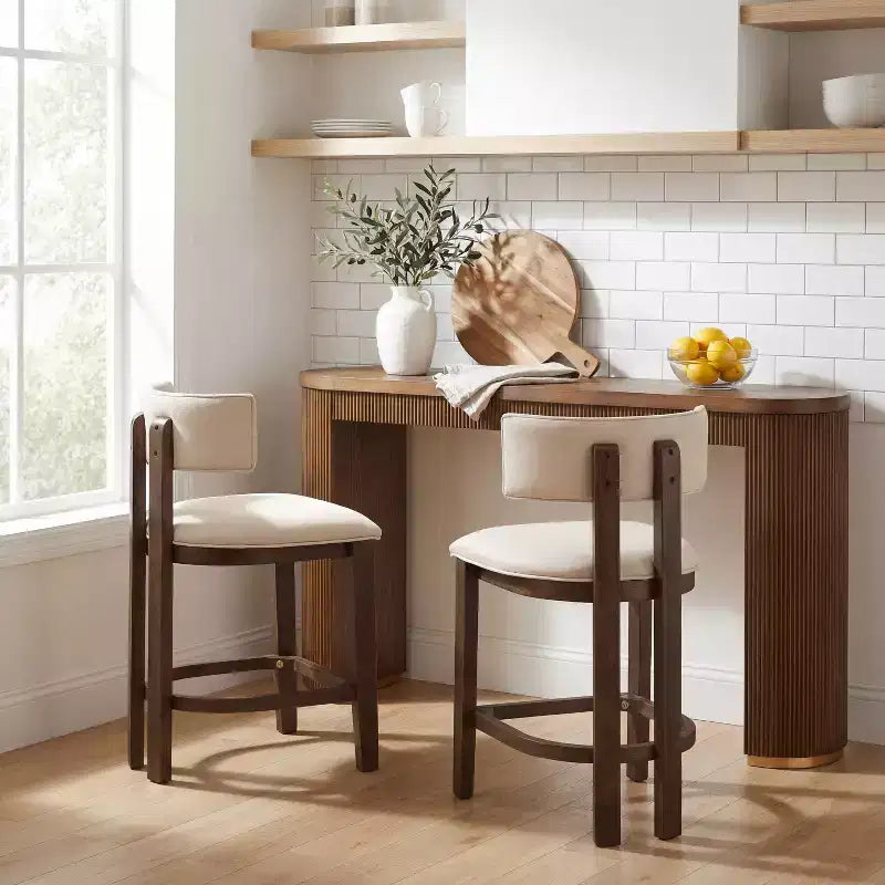 Christopher Knight Home Johnson 3 Piece Farmhouse Rubberwood Upholstered Counter Height Dining Chairs with Fluted Table