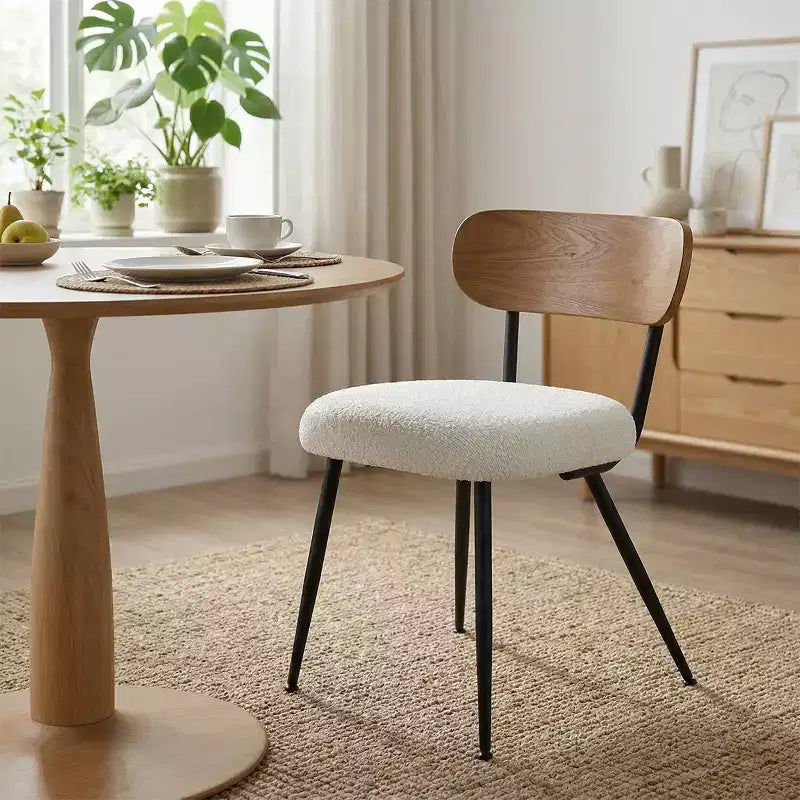 Modern 5-Piece Round Dining Table Set, 39.5 Pedestal Kitchen Dining Set with 4 Boucle Upholstered Chairs for Kitchen & Dining Room-Panipeachy