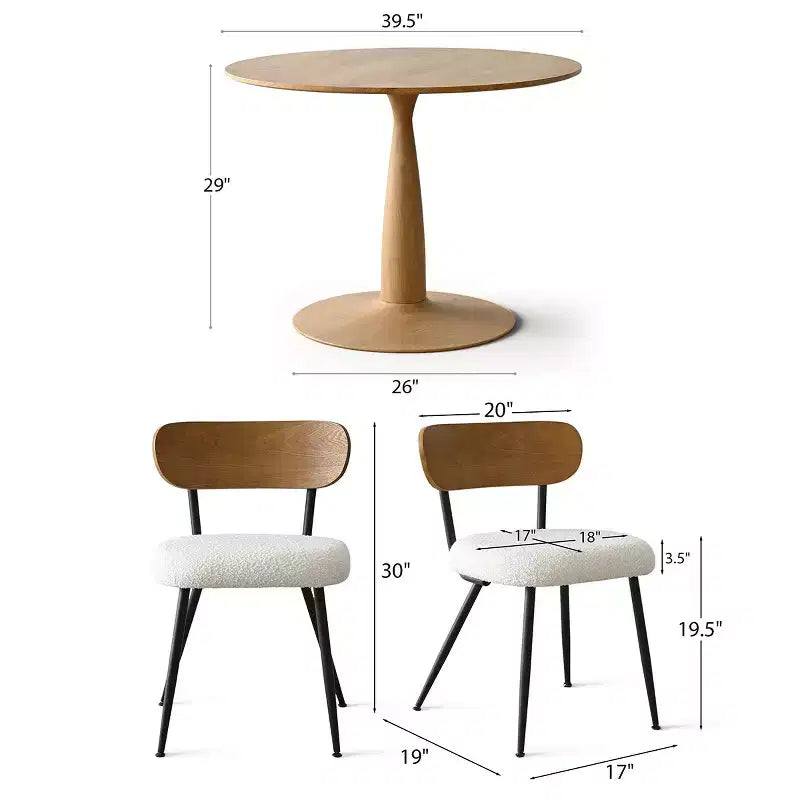 Modern 5-Piece Round Dining Table Set, 39.5 Pedestal Kitchen Dining Set with 4 Boucle Upholstered Chairs for Kitchen & Dining Room-Panipeachy