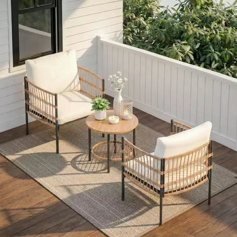 LAUSAINT HOME All-Weather Wicker Patio Conversation Set with Thick Cushions