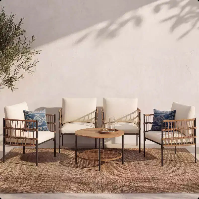 LAUSAINT HOME All-Weather Wicker Patio Conversation Set with Thick Cushions