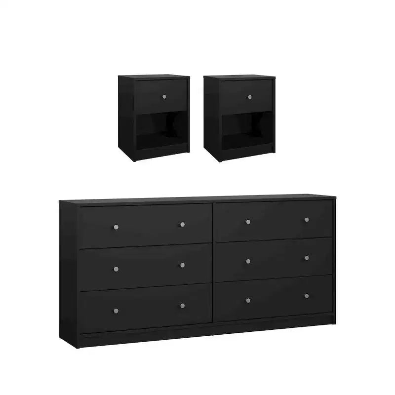 Tvilum, Portland 3-Piece Bedroom Set - 6 Drawer Double Dresser And Nightstand Set Of 2