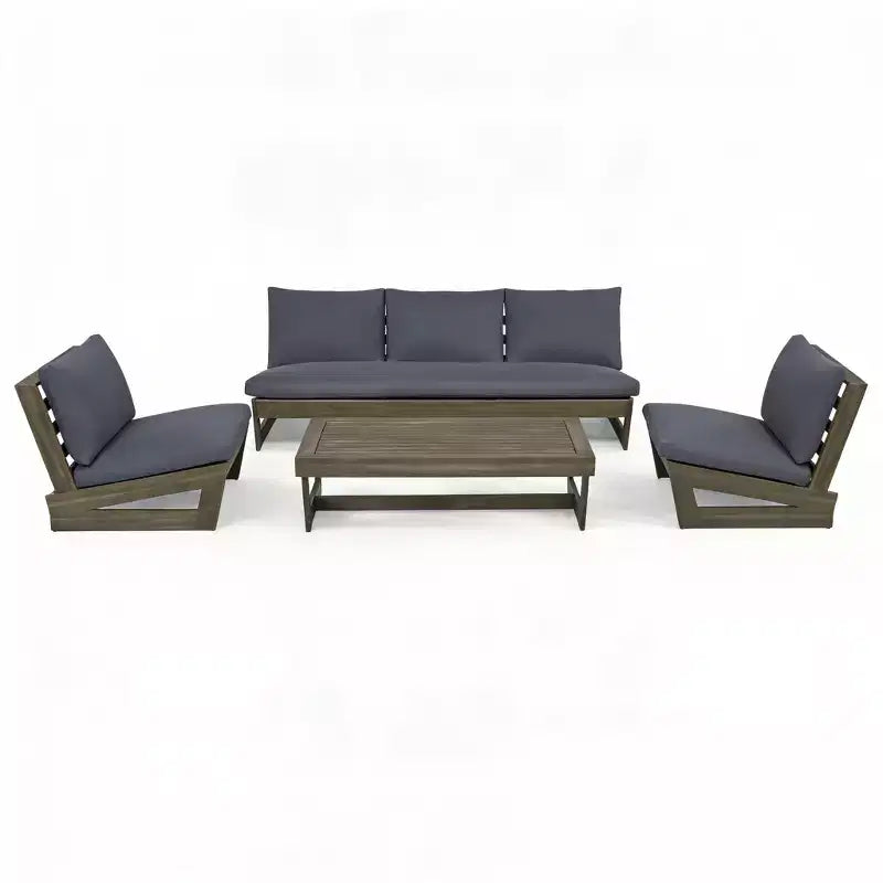 Christopher Knight Home Iman Modern 4 Piece Patio Acacia Seating Set with Cushion and Slatted Coffee Table
