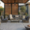 Christopher Knight Home Iman Modern 4 Piece Patio Acacia Seating Set with Cushion and Slatted Coffee Table