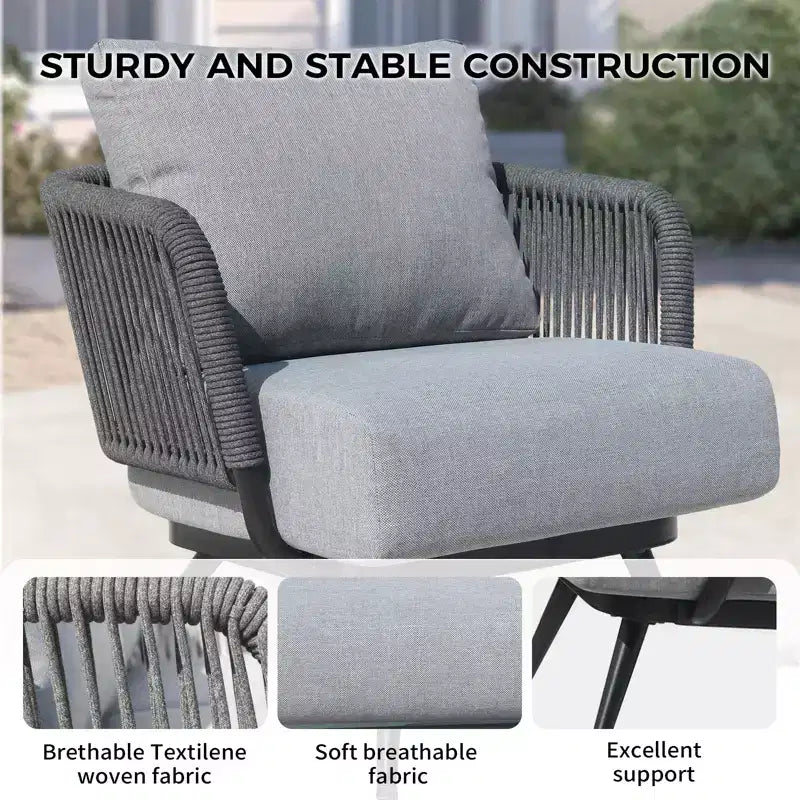 GDFStudio Lowell 4-Piece Outdoor Rope Woven and Iron Conversation Set with Olefin Cushions