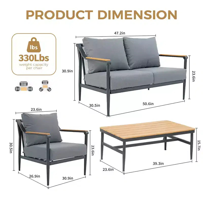 GDFStudio Elvaris 4-Piece Outdoor Aluminum Conversation Set with Olefin Cushions