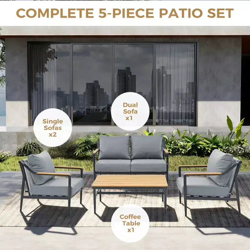 GDFStudio Elvaris 4-Piece Outdoor Aluminum Conversation Set with Olefin Cushions