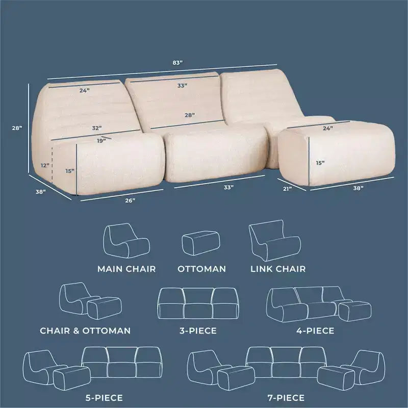 Big Joe Solvana Outdoor Patio Furniture Set, Performance Linen Weather-Resistant Fabric Sofa, 4 Piece Sectional, Sunlit Cream