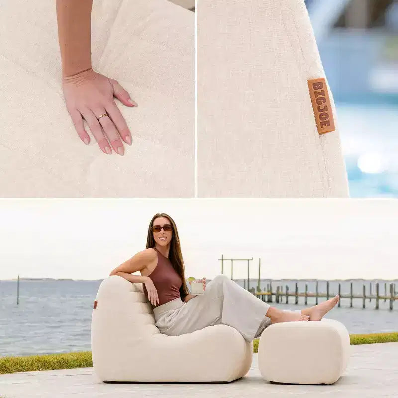 Big Joe Solvana Outdoor Patio Furniture Set, Performance Linen Weather-Resistant Fabric Sofa, 4 Piece Sectional, Sunlit Cream