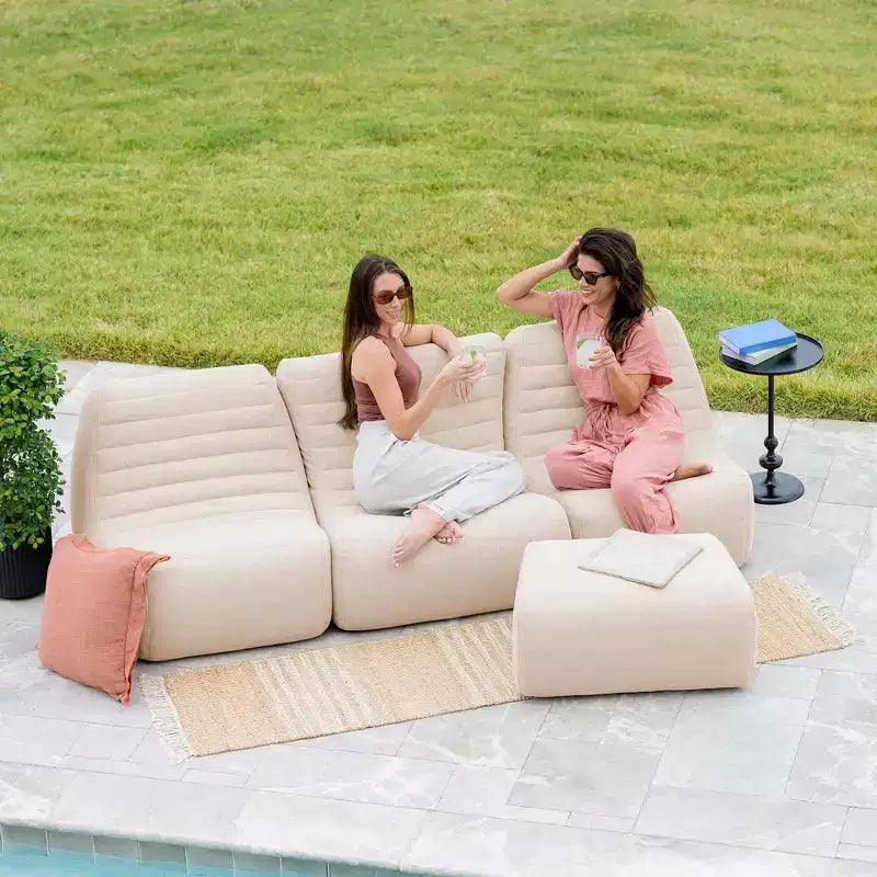 Big Joe Solvana Outdoor Patio Furniture Set, Performance Linen Weather-Resistant Fabric Sofa, 4 Piece Sectional, Sunlit Cream