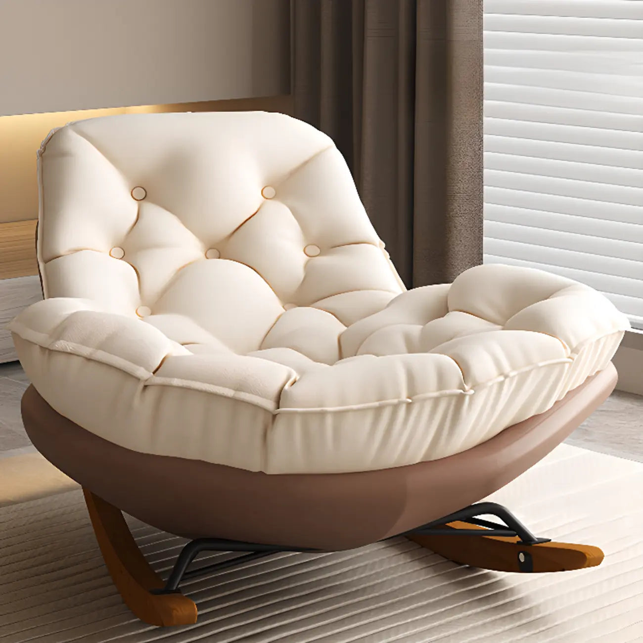 Sedia a dondolo scandinava imbottita con pouf opzionale