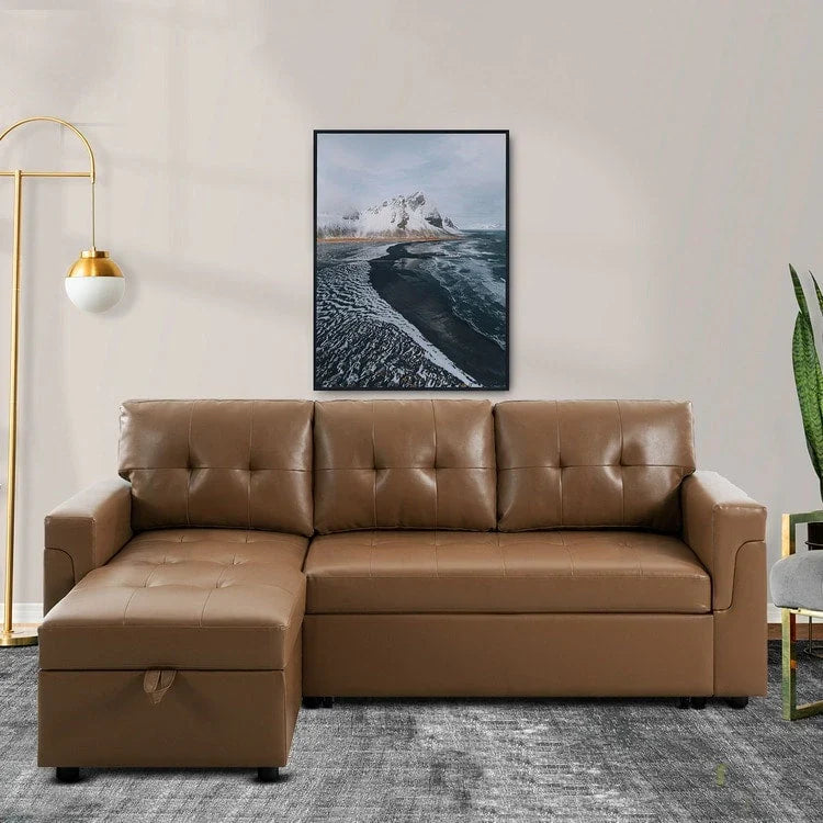 Divano sezionale reversibile con letto estraibile, chaise longue con contenitore nascosto, gambe durevoli,