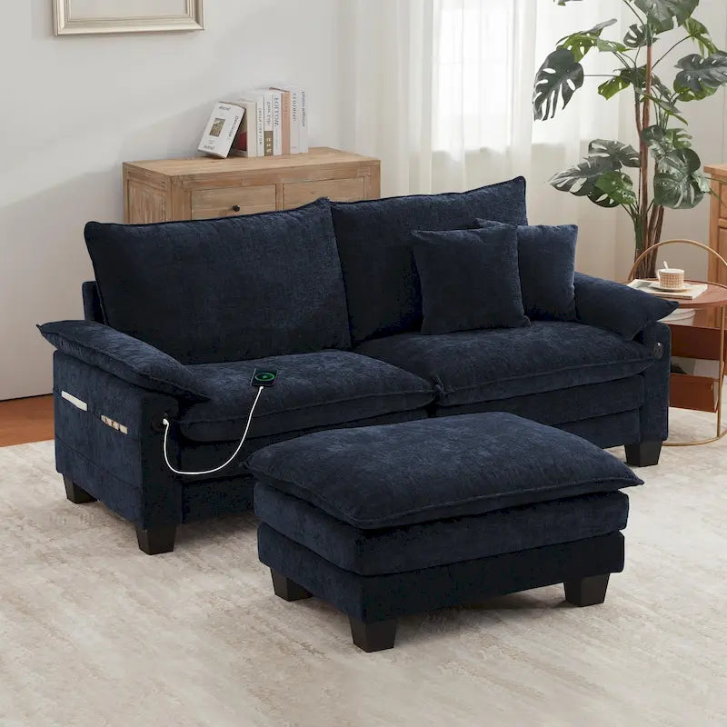 Divano Sezionale Modulare, Comodo Divano Sezionale Cloud con Pouf, Divano Letto a Seduta Profonda per Soggiorno