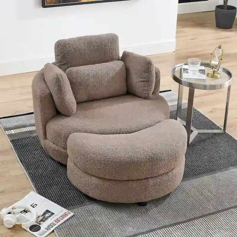 Poltrona a botte girevole di grandi dimensioni con pouf contenitore a forma di luna