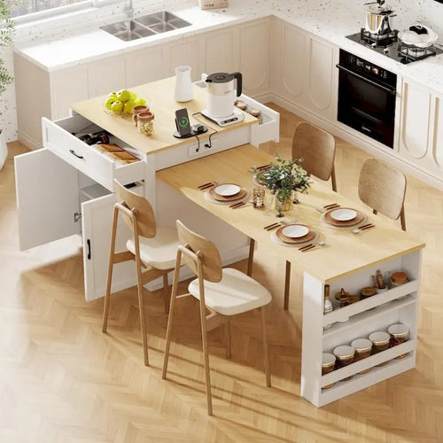 82.7 Isola da cucina in legno per 4-6 persone con tavolo da pranzo allungabile e contenitore a doppia dimensione