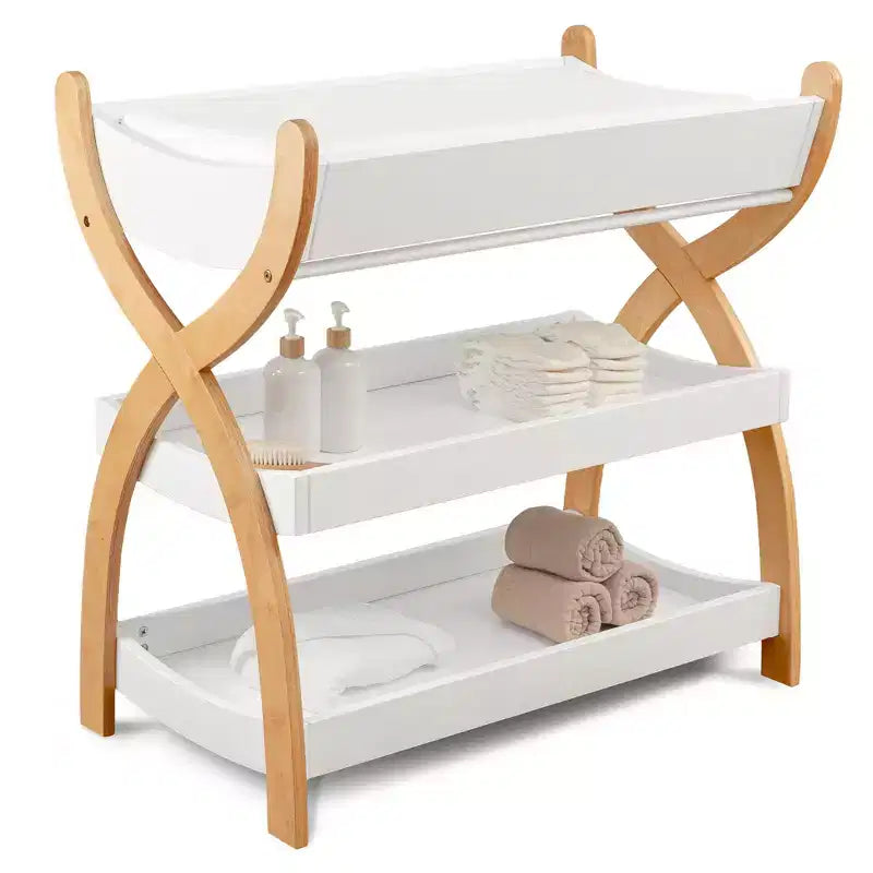 Comfy Cubs Baby Changing Table - Sturdy Wood Construction, Timeless Look with Two Open Shelves for Infant Essentials