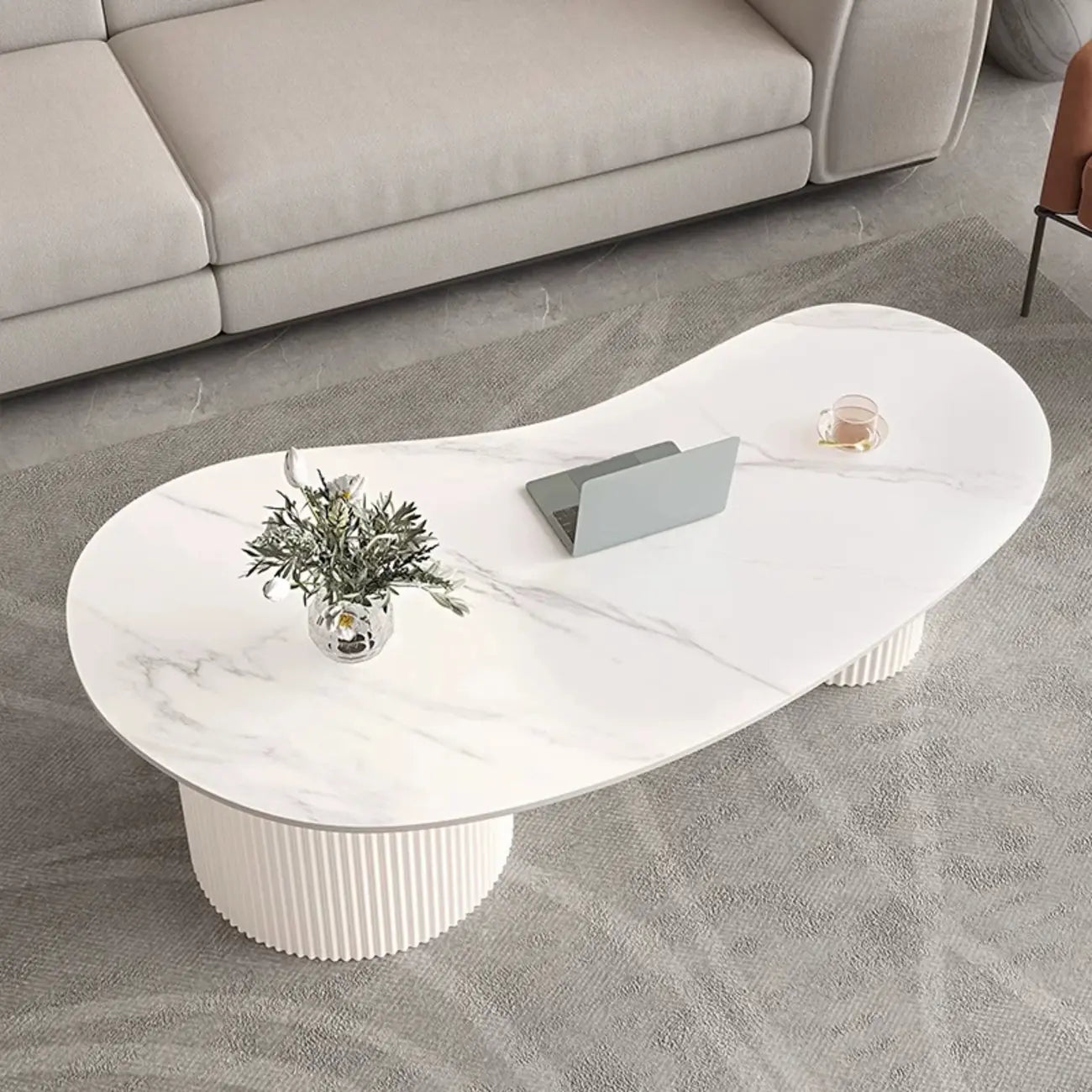 Tavolino da Caffè Ovale Standard Minimalista Bianco con 2 Cassetti