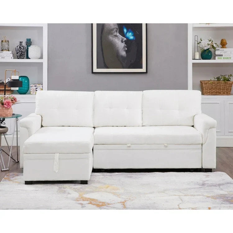 Divano sezionale reversibile con letto estraibile, chaise longue con contenitore nascosto, gambe durevoli,