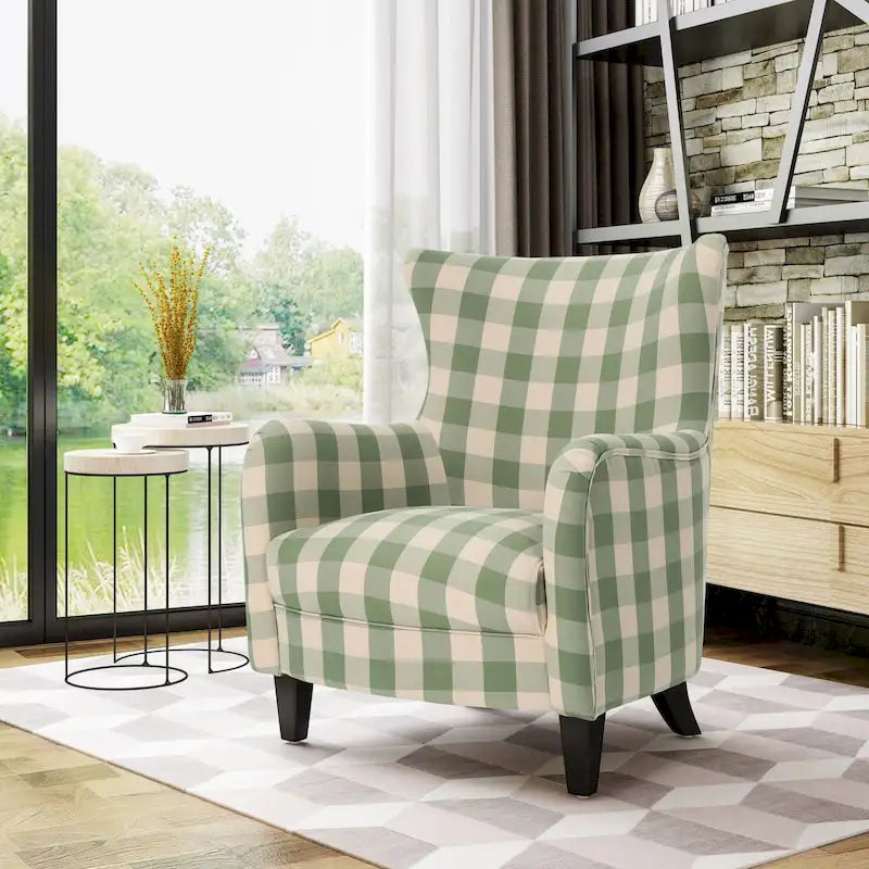 Poltrona imbottita schienale alto Modern Retro 30,25" con gambe in legno per soggiorno