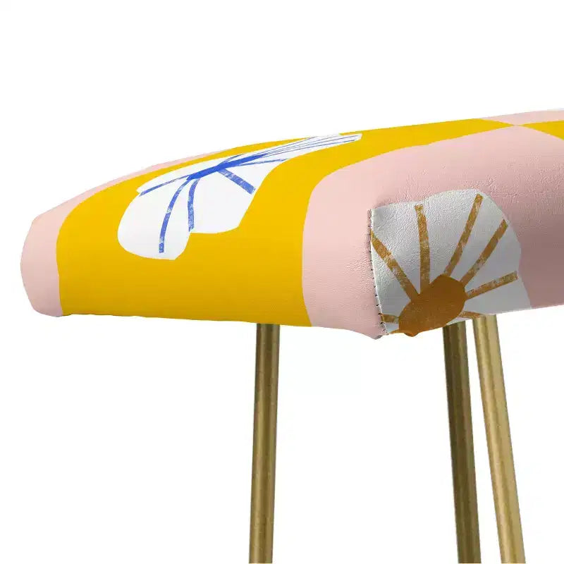 Panca Fiori a Quadri Bianchi Giallo - Rivestimento in Similpelle con Gambe in Acciaio