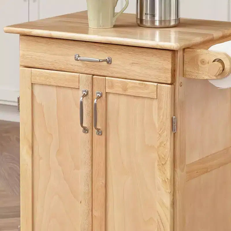 Carrello da Cucina Compatto con Piano in Legno Naturale, Marrone - Legno Massello, Rotelle, 1 Cassetto, 2 Ante