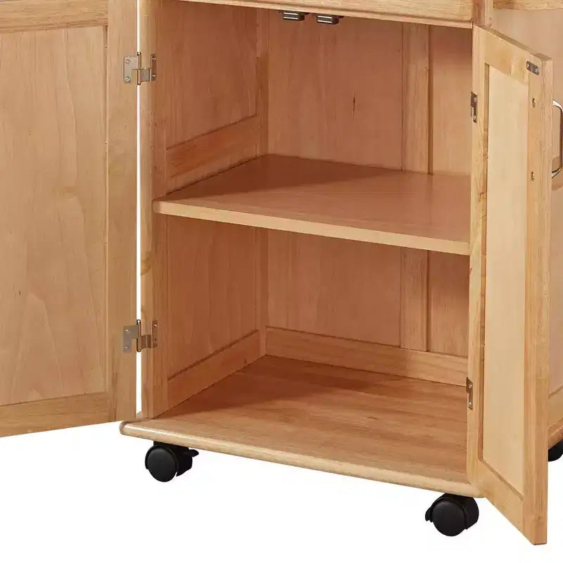 Carrello da Cucina Compatto con Piano in Legno Naturale, Marrone - Legno Massello, Rotelle, 1 Cassetto, 2 Ante