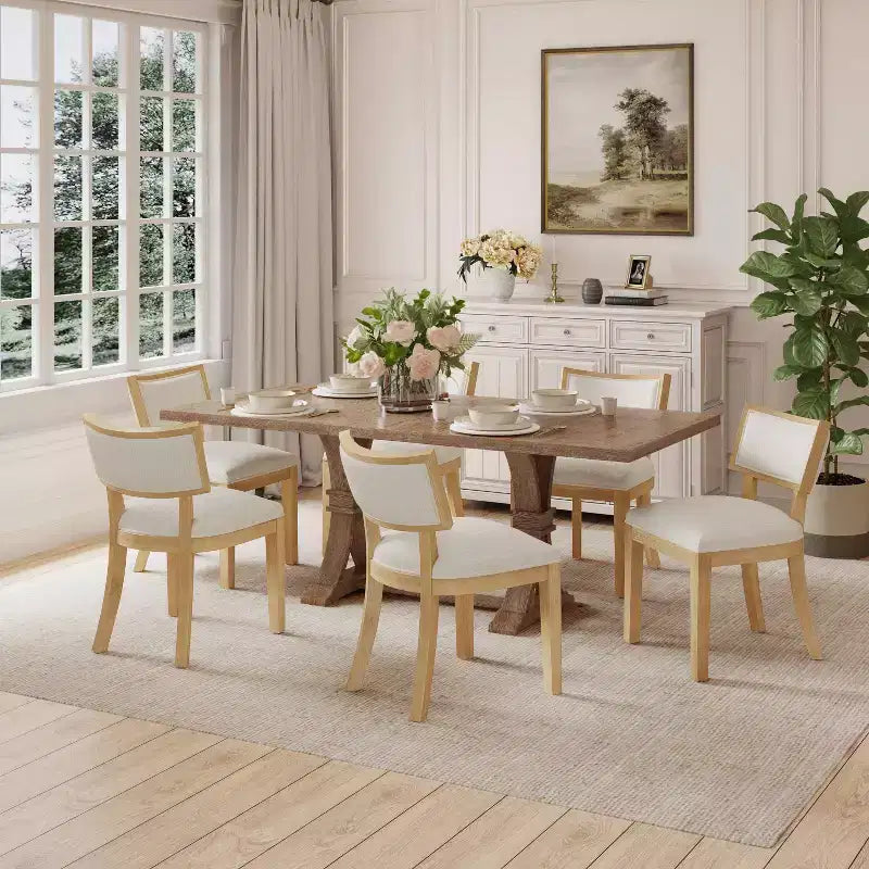 Christopher Knight Home Charles Ensemble de salle à manger 7 pièces extensible en bois rustique avec chaises rembourrées Naturel/Beige