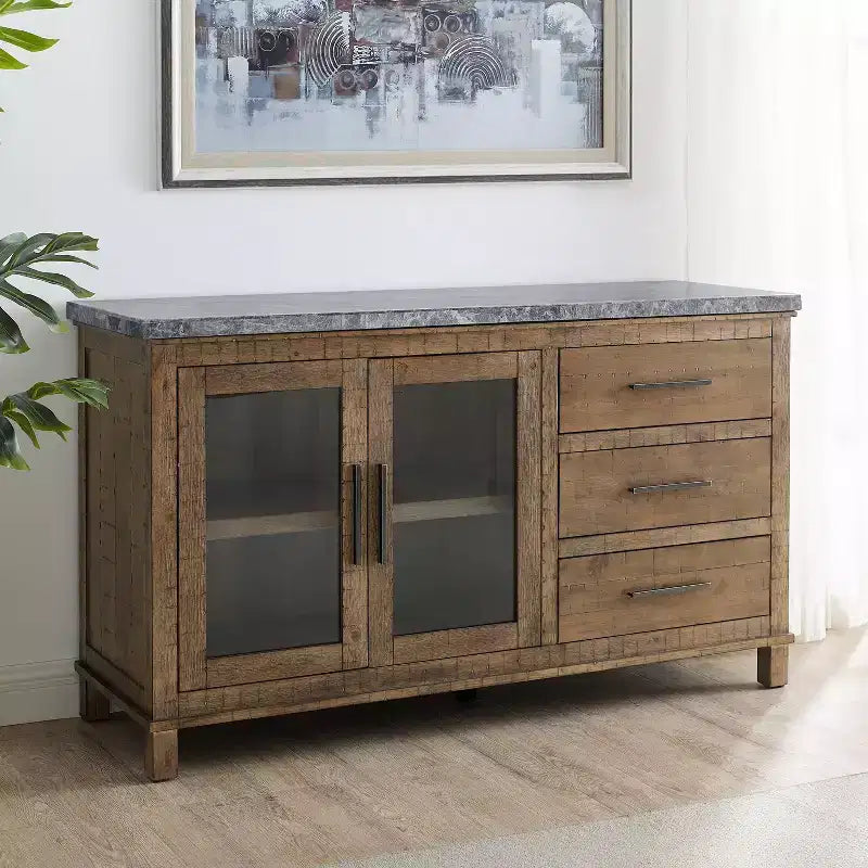Madia con ripiano in marmo grigio/legno scuro