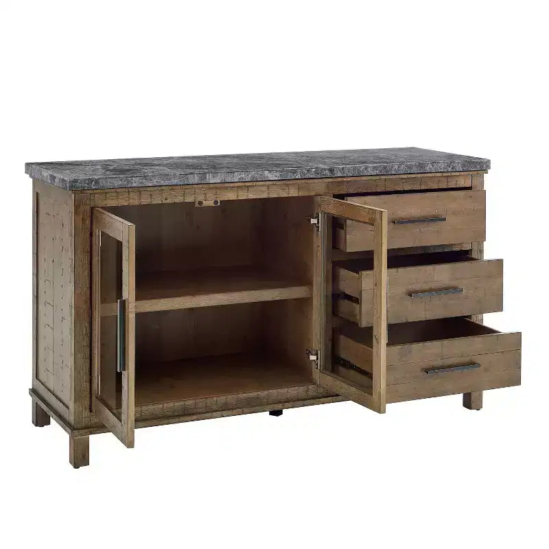Madia con ripiano in marmo grigio/legno scuro