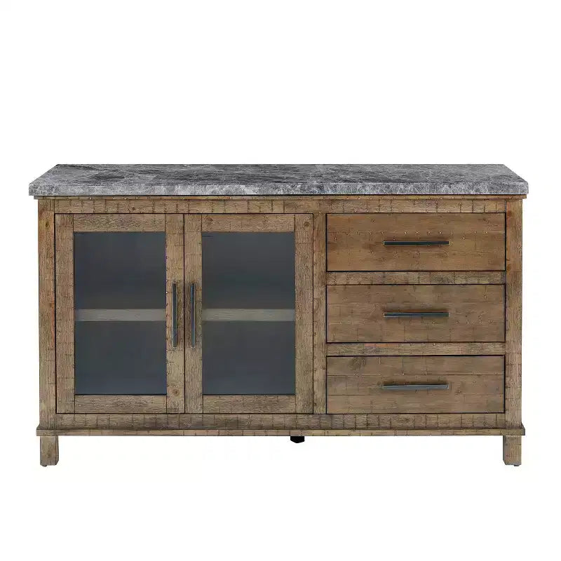 Madia con ripiano in marmo grigio/legno scuro
