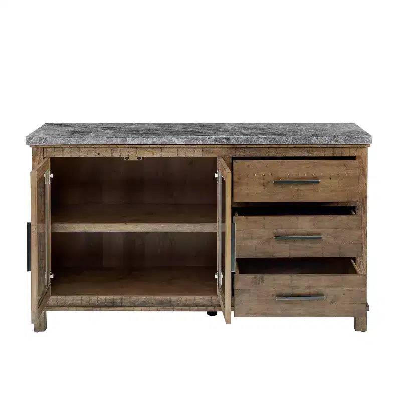Madia con ripiano in marmo grigio/legno scuro