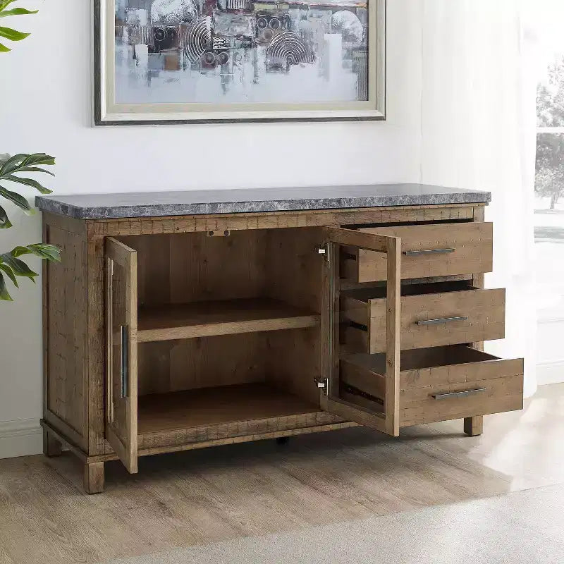 Madia con ripiano in marmo grigio/legno scuro