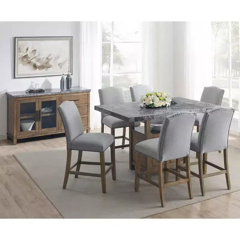 Madia con ripiano in marmo grigio/legno scuro