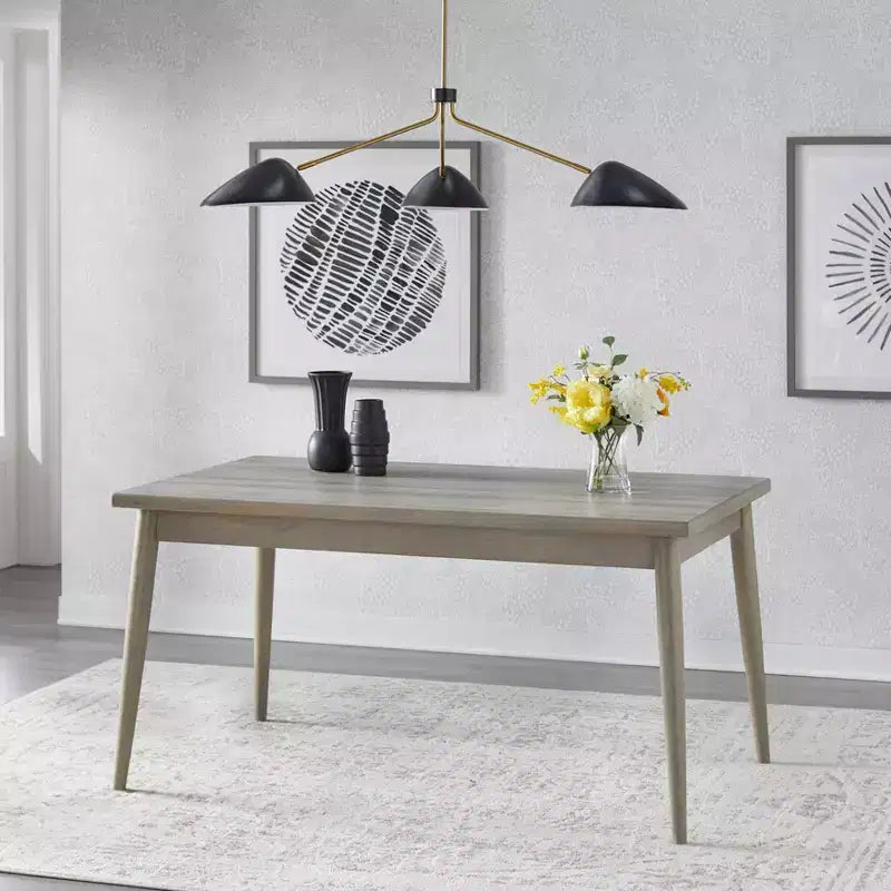 Lifestorey 5pc Carlisle Solid Wood Dining Set Light Gray: Mid-Century Modern, Rubberwood, Polyester Upholstery, Foam Fill