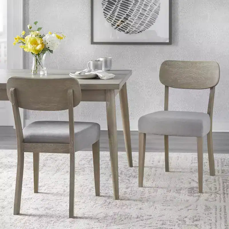 Lifestorey 5pc Carlisle Solid Wood Dining Set Light Gray: Mid-Century Modern, Rubberwood, Polyester Upholstery, Foam Fill