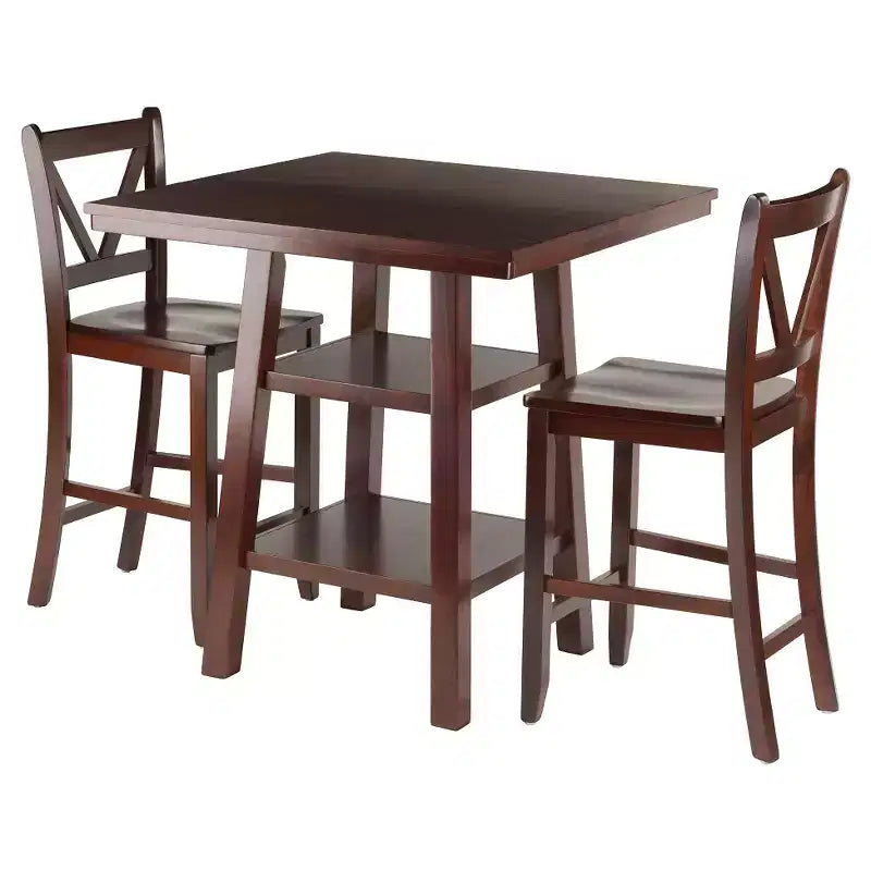 3pc Orlando Counter Height Dining Set with V-Back Stools, Storage - Winsome