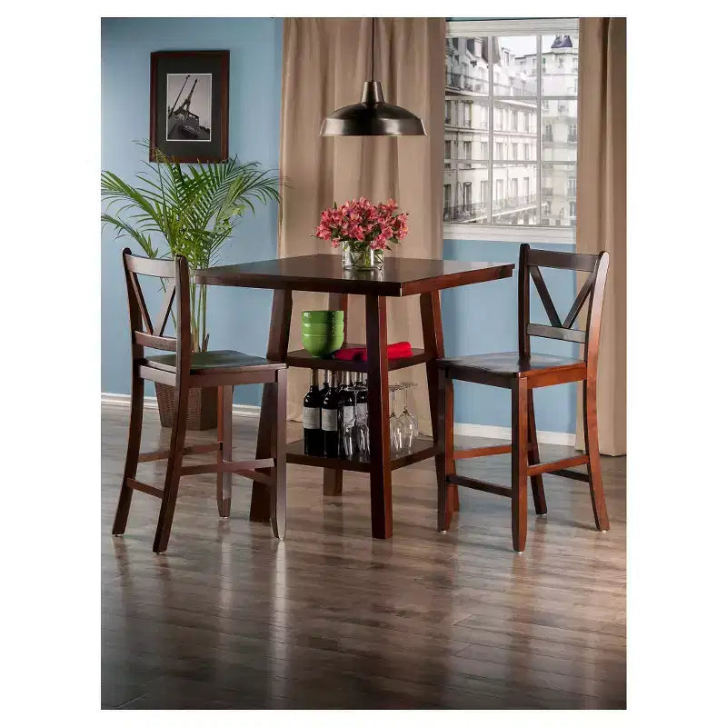 3pc Orlando Counter Height Dining Set with V-Back Stools, Storage - Winsome