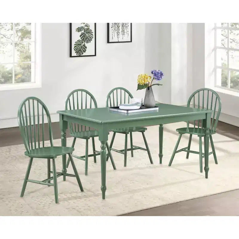 5pc Carolina Dining Set Equestrian Green - Boraam: Rectangle Table, 4 Wood Chairs, Farmhouse Style