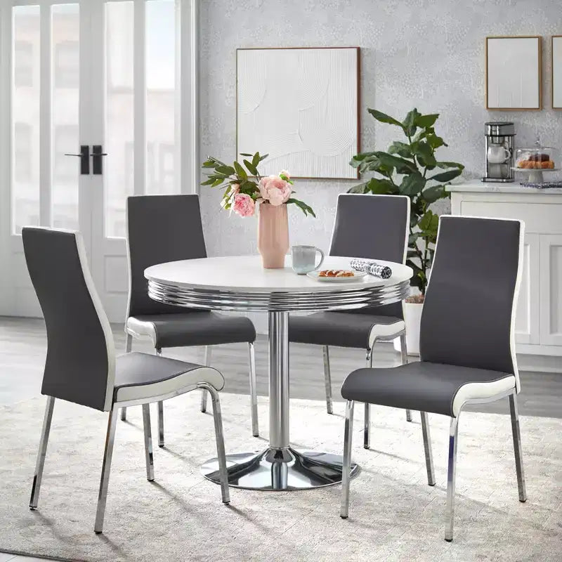 Buylateral 5pc Torrance Retro Dining Set with Padded Chair Seats and Highbacks White/Chrome/Gray