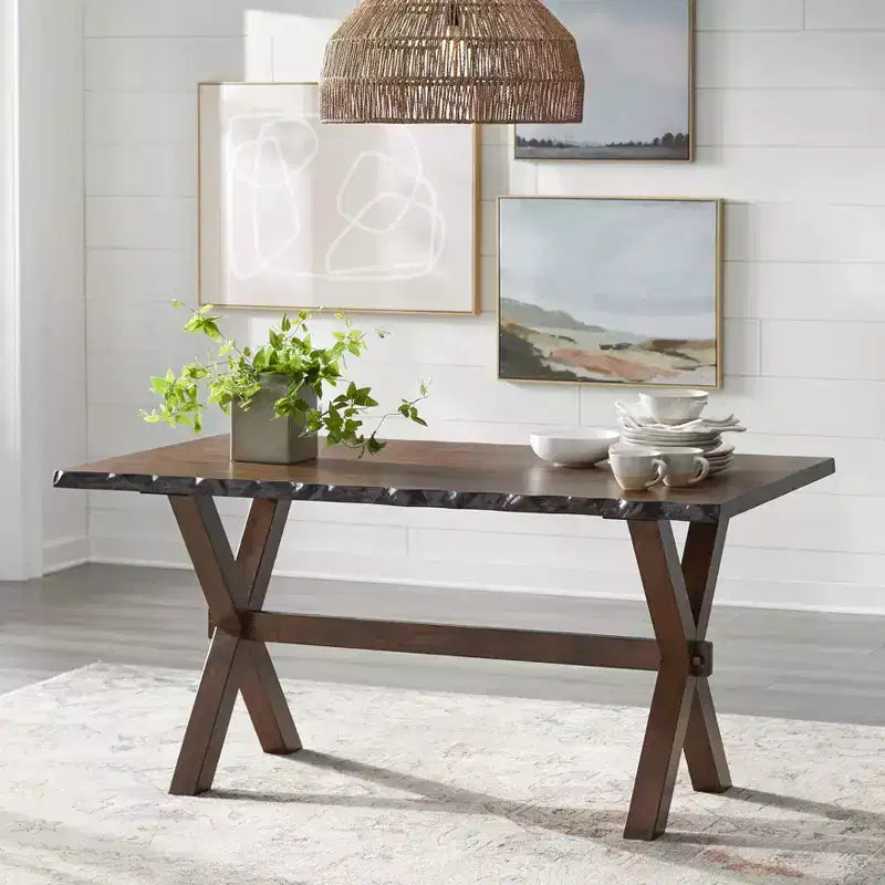 Buylateral 3pc Mandeville Solid Wood Live Edge Dining Set Brown