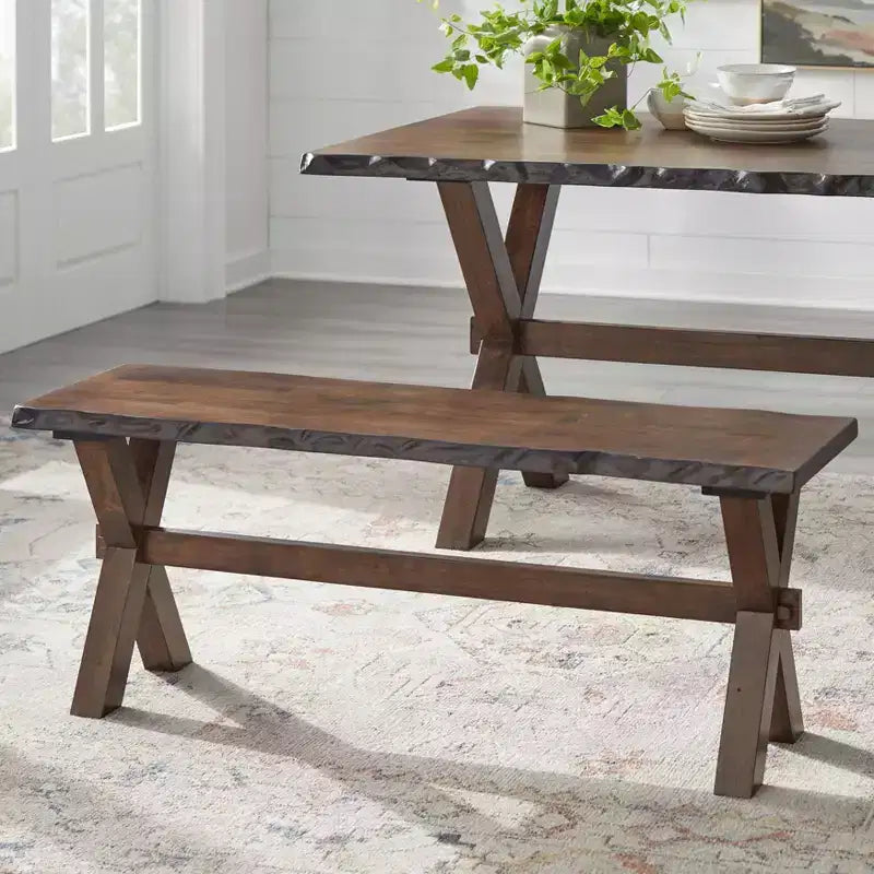 Buylateral 3pc Mandeville Solid Wood Live Edge Dining Set Brown