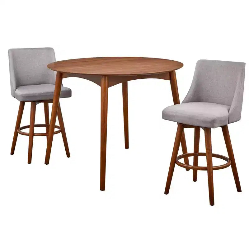 Lifestorey 3pc Derby Counter Height Dining Set Walnut/Gray: Rubberwood, Upholstered Stools, Foam Padding