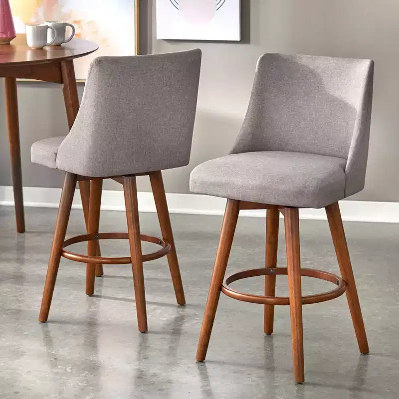 Lifestorey 3pc Derby Counter Height Dining Set Walnut/Gray: Rubberwood, Upholstered Stools, Foam Padding