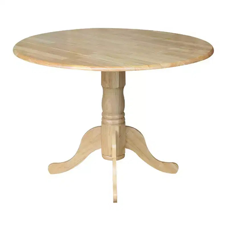 Ensemble de salle à manger 3 pièces International Concepts avec table double 42" et 2 chaises Windsor, finition naturelle : Table ronde en bois massif, avec base piédestal