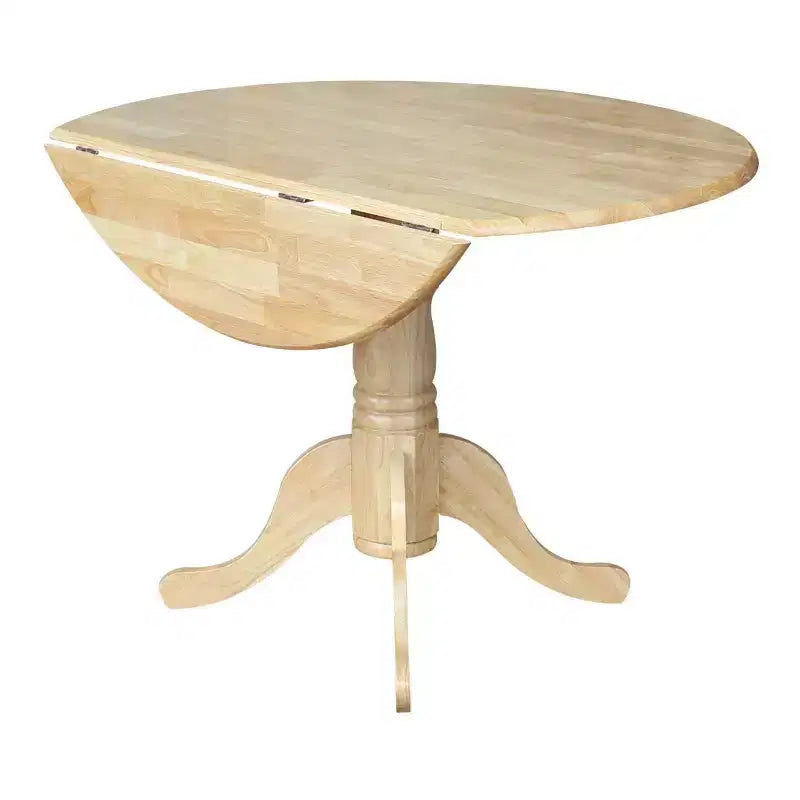 Ensemble de salle à manger 3 pièces International Concepts avec table double 42" et 2 chaises Windsor, finition naturelle : Table ronde en bois massif, avec base piédestal