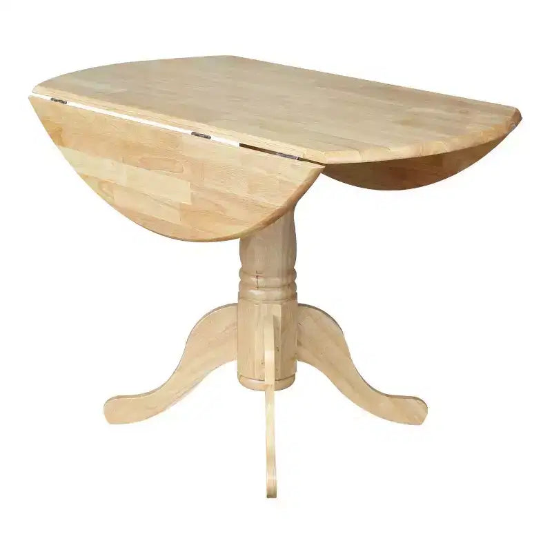 Ensemble de salle à manger 3 pièces International Concepts avec table double 42" et 2 chaises Windsor, finition naturelle : Table ronde en bois massif, avec base piédestal