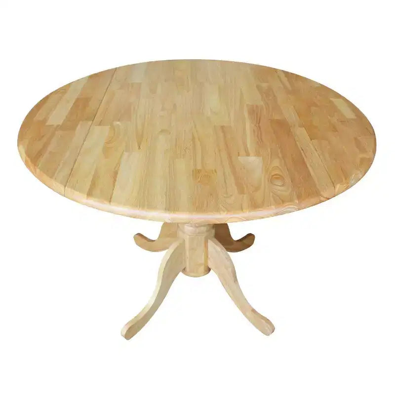 Ensemble de salle à manger 3 pièces International Concepts avec table double 42" et 2 chaises Windsor, finition naturelle : Table ronde en bois massif, avec base piédestal
