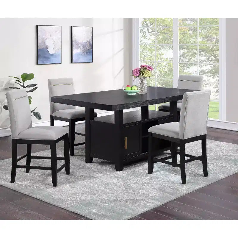 5pc Yves Counter Height Dining Set with Storage Rubbed Charcoal - Steve Silver Co.