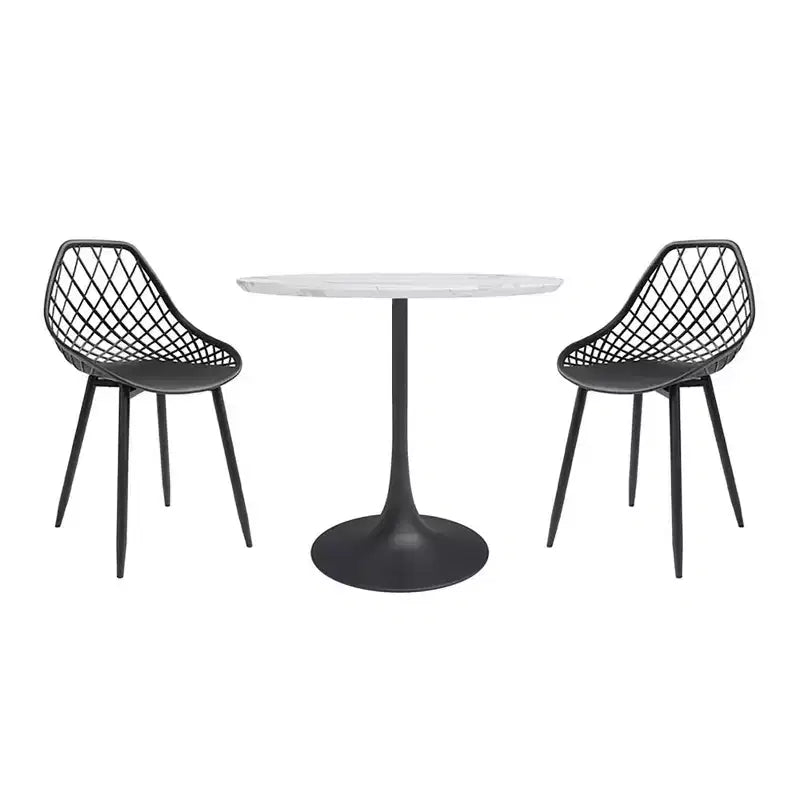3pc Kurv Dining Set White Faux Marble/Black - Jamesdar